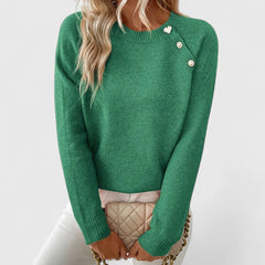 Women's Soft Knit Crew Neck Sweater | Elegant Button Detail | Flattering Medium-Weight Knit 4