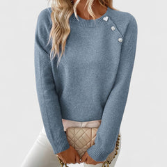 Women's Soft Knit Crew Neck Sweater | Elegant Button Detail | Flattering Medium-Weight Knit 5