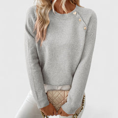Women's Soft Knit Crew Neck Sweater | Elegant Button Detail | Flattering Medium-Weight Knit 6