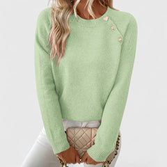 Women's Soft Knit Crew Neck Sweater | Elegant Button Detail | Flattering Medium-Weight Knit 8