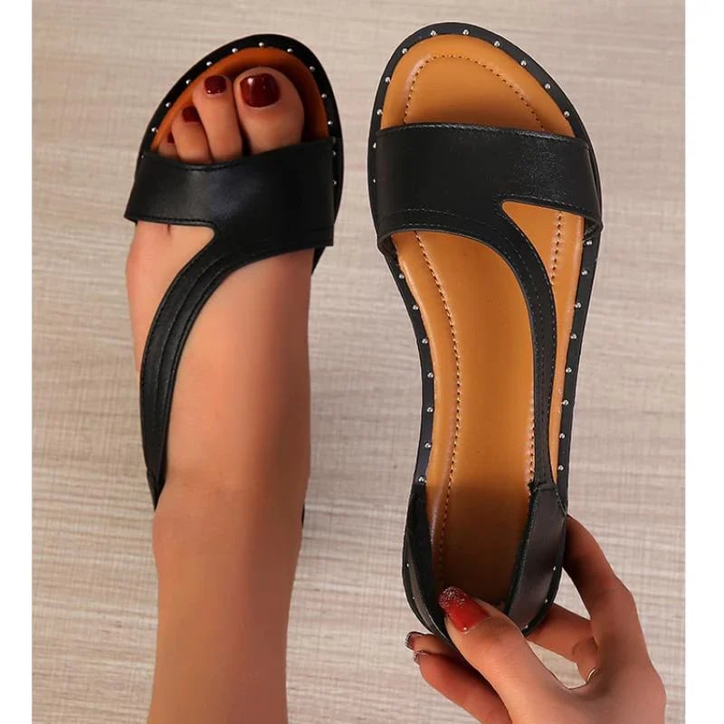 Women's Soft Leather Flat Sandals | Elegant Casual Slip-On Footwear 1
