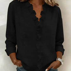 Women's Soft Linen Blouse | Elegant Ruffle Trim Summer Top | Relaxed Fit Long Sleeve Blouse 4
