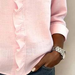 Women's Soft Linen Blouse | Elegant Ruffle Trim Summer Top | Relaxed Fit Long Sleeve Blouse 5