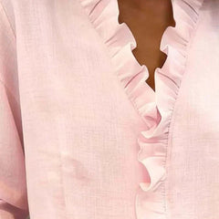 Women's Soft Linen Blouse | Elegant Ruffle Trim Summer Top | Relaxed Fit Long Sleeve Blouse 6