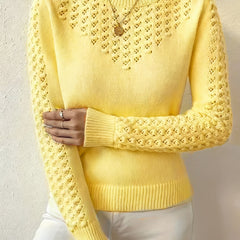 Women's Soft Pointelle Knit Sweater | Elegant Fitted Crew Neck Top | Chic Long Sleeve Winter Sweater 1