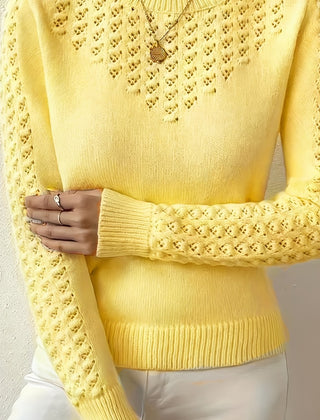 Women's Soft Pointelle Knit Sweater | Elegant Fitted Crew Neck Top | Chic Long Sleeve Winter Sweater 10
