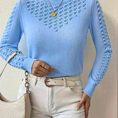 Women's Soft Pointelle Knit Sweater | Elegant Fitted Crew Neck Top | Chic Long Sleeve Winter Sweater 4