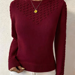 Women's Soft Pointelle Knit Sweater | Elegant Fitted Crew Neck Top | Chic Long Sleeve Winter Sweater 5