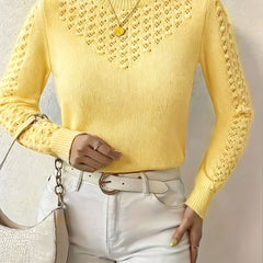 Women's Soft Pointelle Knit Sweater | Elegant Fitted Crew Neck Top | Chic Long Sleeve Winter Sweater 6