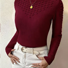 Women's Soft Pointelle Knit Sweater | Elegant Fitted Crew Neck Top | Chic Long Sleeve Winter Sweater 8