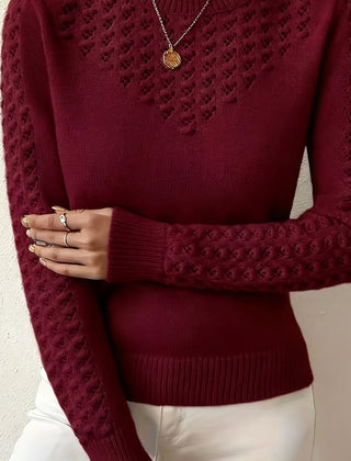 Women's Soft Pointelle Knit Sweater | Elegant Fitted Crew Neck Top | Chic Long Sleeve Winter Sweater 9
