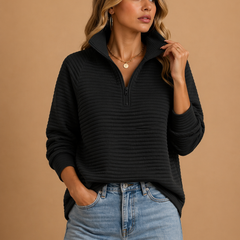 Women's Soft Ribbed Knit Jumper | Cozy Quarter-Zip Funnel Neck Sweater 3