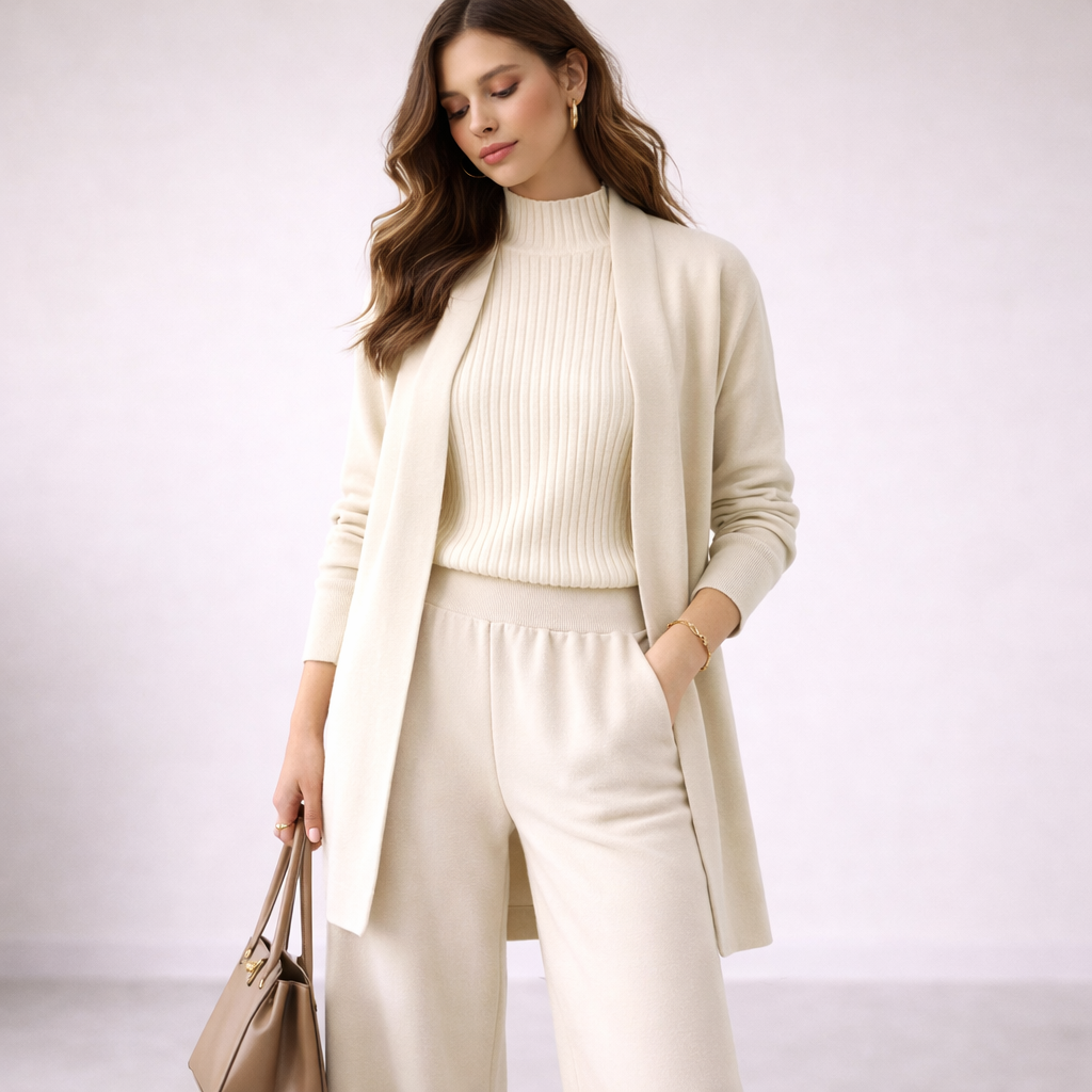Women's Soft Ribbed Knit Lounge Set | Elegant Three-Piece Matching Loungewear Ensemble 1
