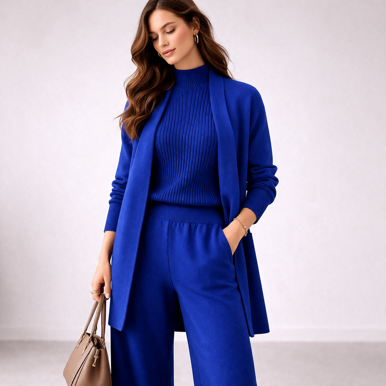 Women's Soft Ribbed Knit Lounge Set | Elegant Three-Piece Matching Loungewear Ensemble 2