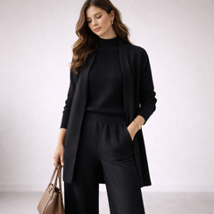 Women's Soft Ribbed Knit Lounge Set | Elegant Three-Piece Matching Loungewear Ensemble 4