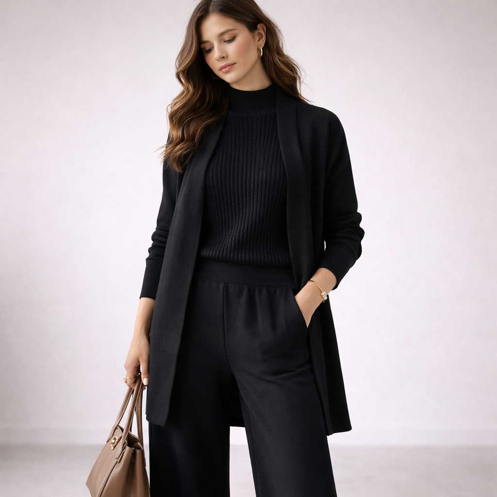 Women's Soft Ribbed Knit Lounge Set | Elegant Three-Piece Matching Loungewear Ensemble 4