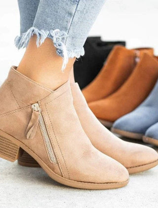Women's Soft Suede Ankle Boots | Elegant Low-Heel Side-Zip Booties for Women 0