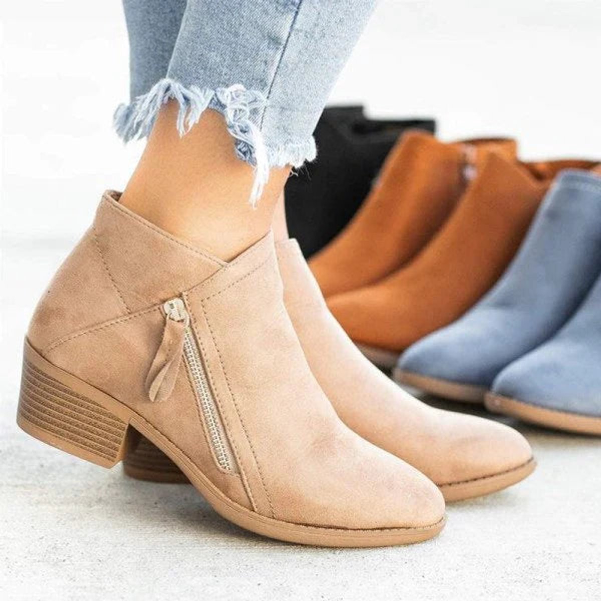 Women's Soft Suede Ankle Boots | Elegant Low-Heel Side-Zip Booties for Women 2