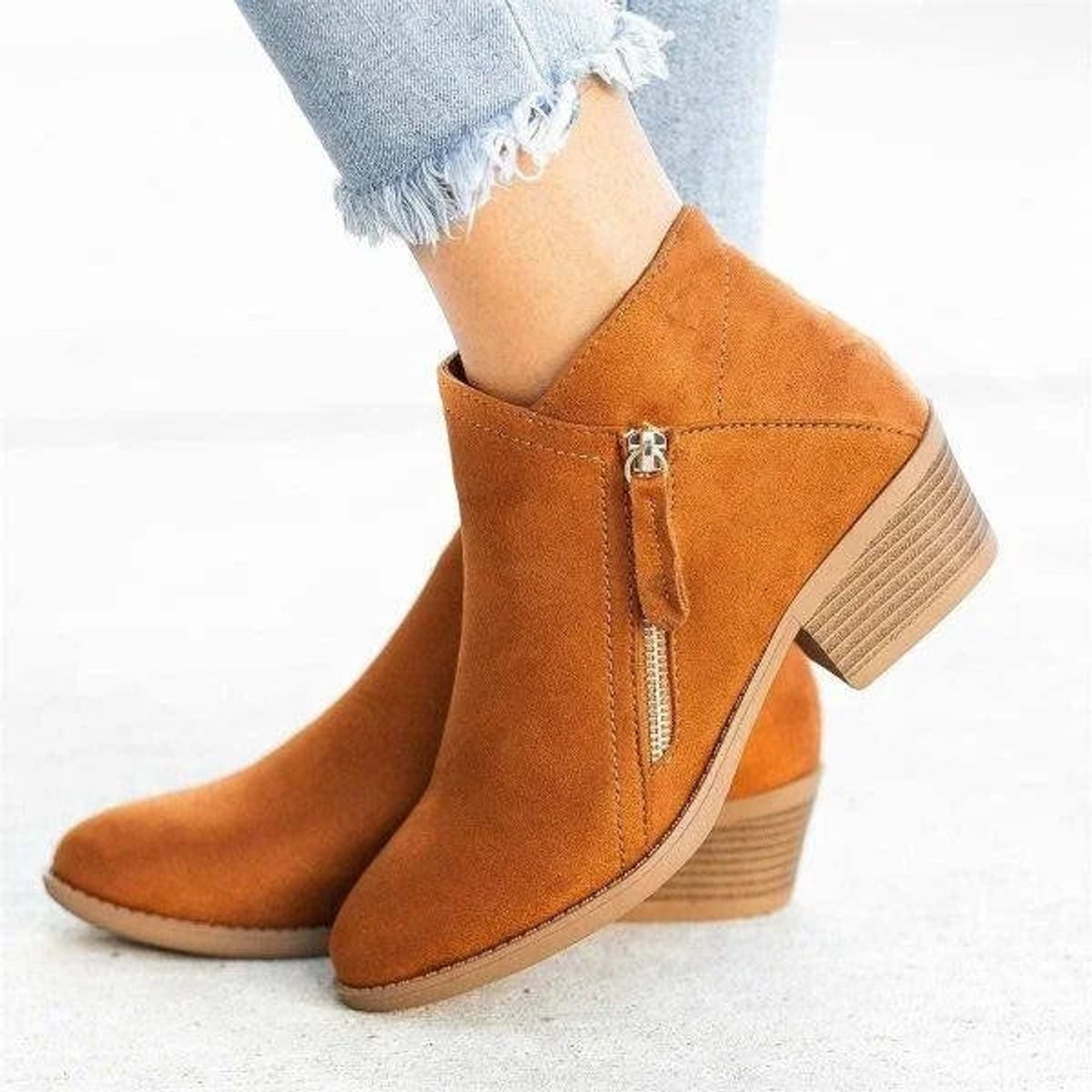 Women's Soft Suede Ankle Boots | Elegant Low-Heel Side-Zip Booties for Women 4