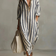 Women's Striped Linen Maxi Dress | Breezy Oversized Summer Style 0