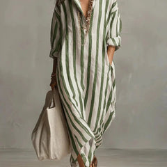 Women's Striped Linen Maxi Dress | Breezy Oversized Summer Style 1