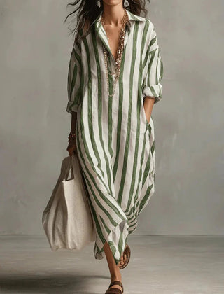 Women's Striped Linen Maxi Dress | Breezy Oversized Summer Style 1