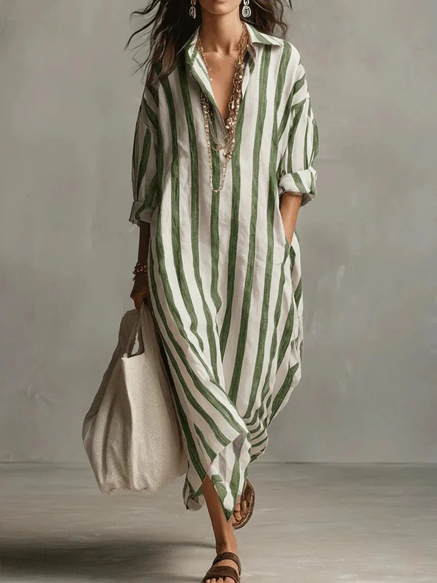 Women's Striped Linen Maxi Dress | Breezy Oversized Summer Style 1
