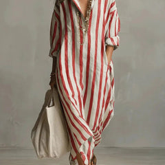 Women's Striped Linen Maxi Dress | Breezy Oversized Summer Style 2
