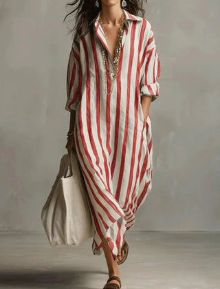 Women's Striped Linen Maxi Dress | Breezy Oversized Summer Style 2