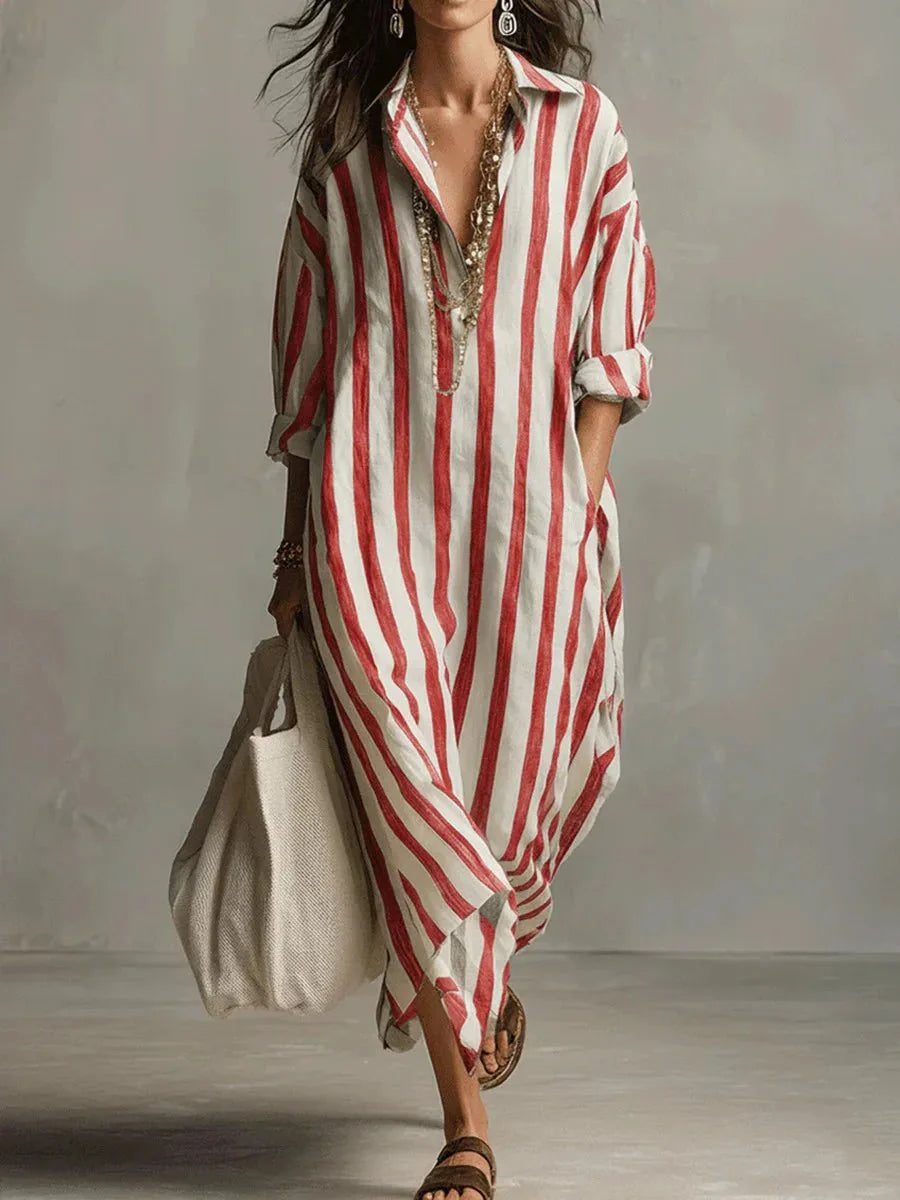 Women's Striped Linen Maxi Dress | Breezy Oversized Summer Style 2