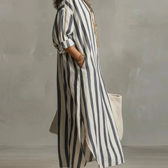 Women's Striped Linen Maxi Dress | Breezy Oversized Summer Style 3