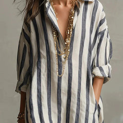 Women's Striped Linen Maxi Dress | Breezy Oversized Summer Style 4