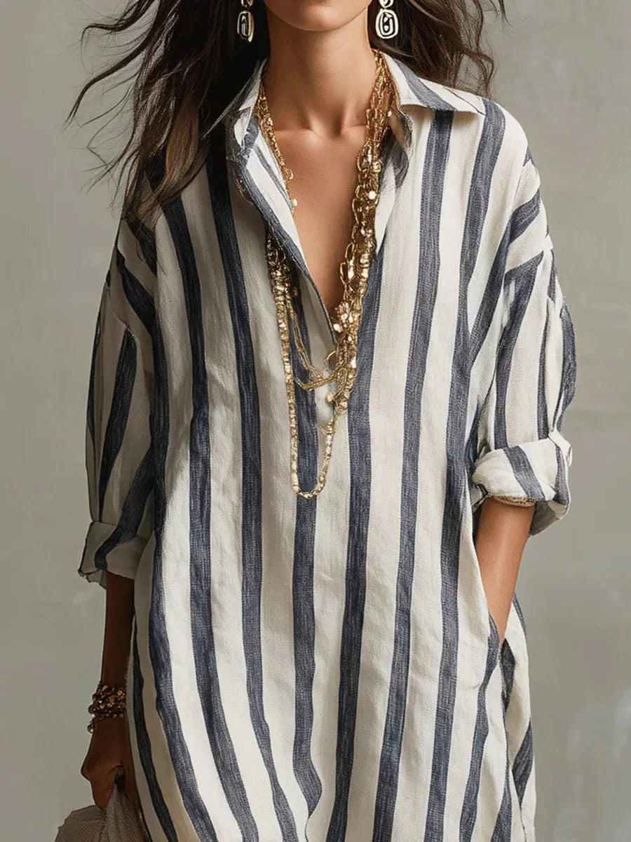 Women's Striped Linen Maxi Dress | Breezy Oversized Summer Style 4