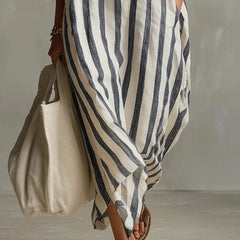 Women's Striped Linen Maxi Dress | Breezy Oversized Summer Style 5