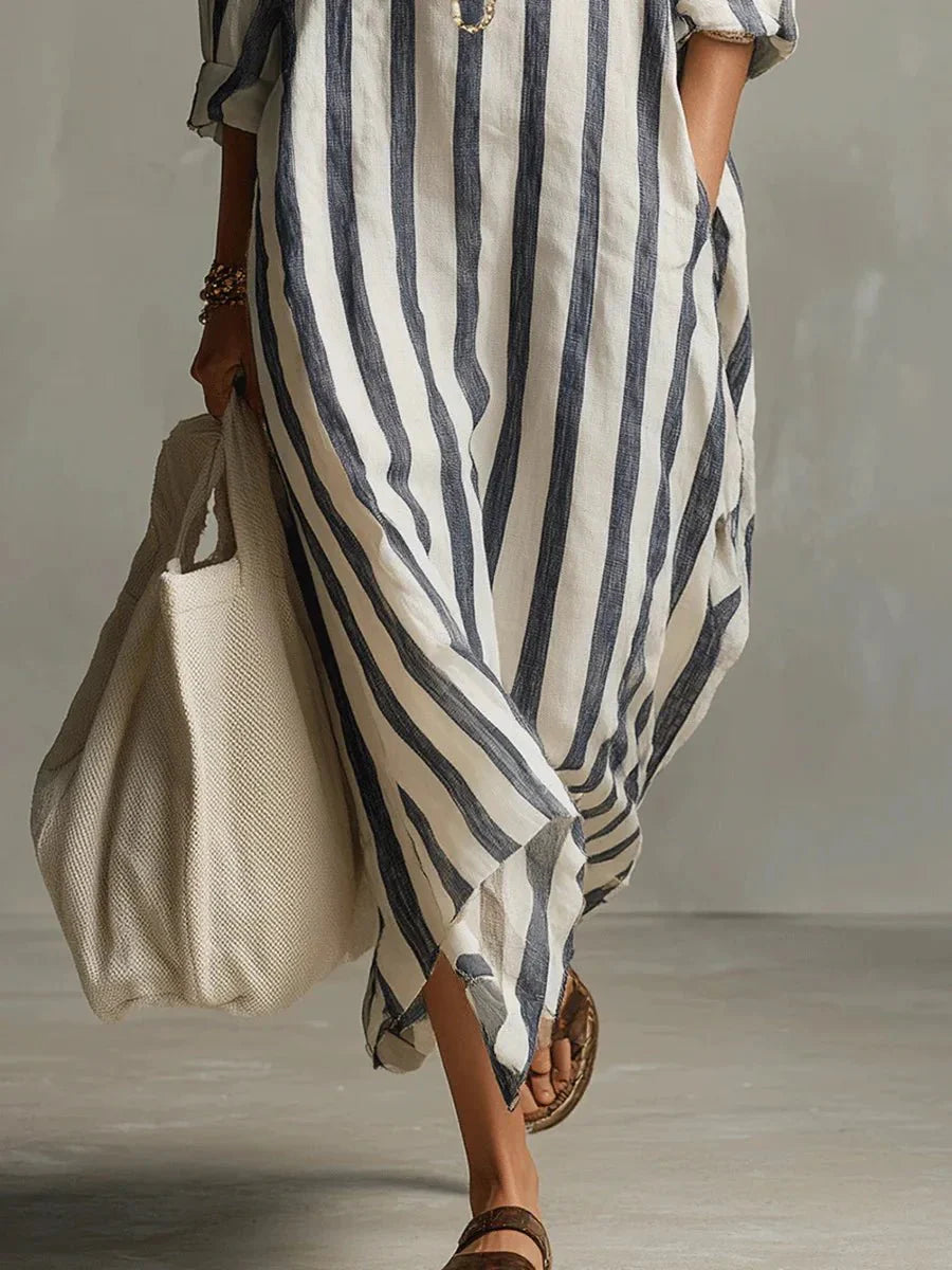 Women's Striped Linen Maxi Dress | Breezy Oversized Summer Style 5