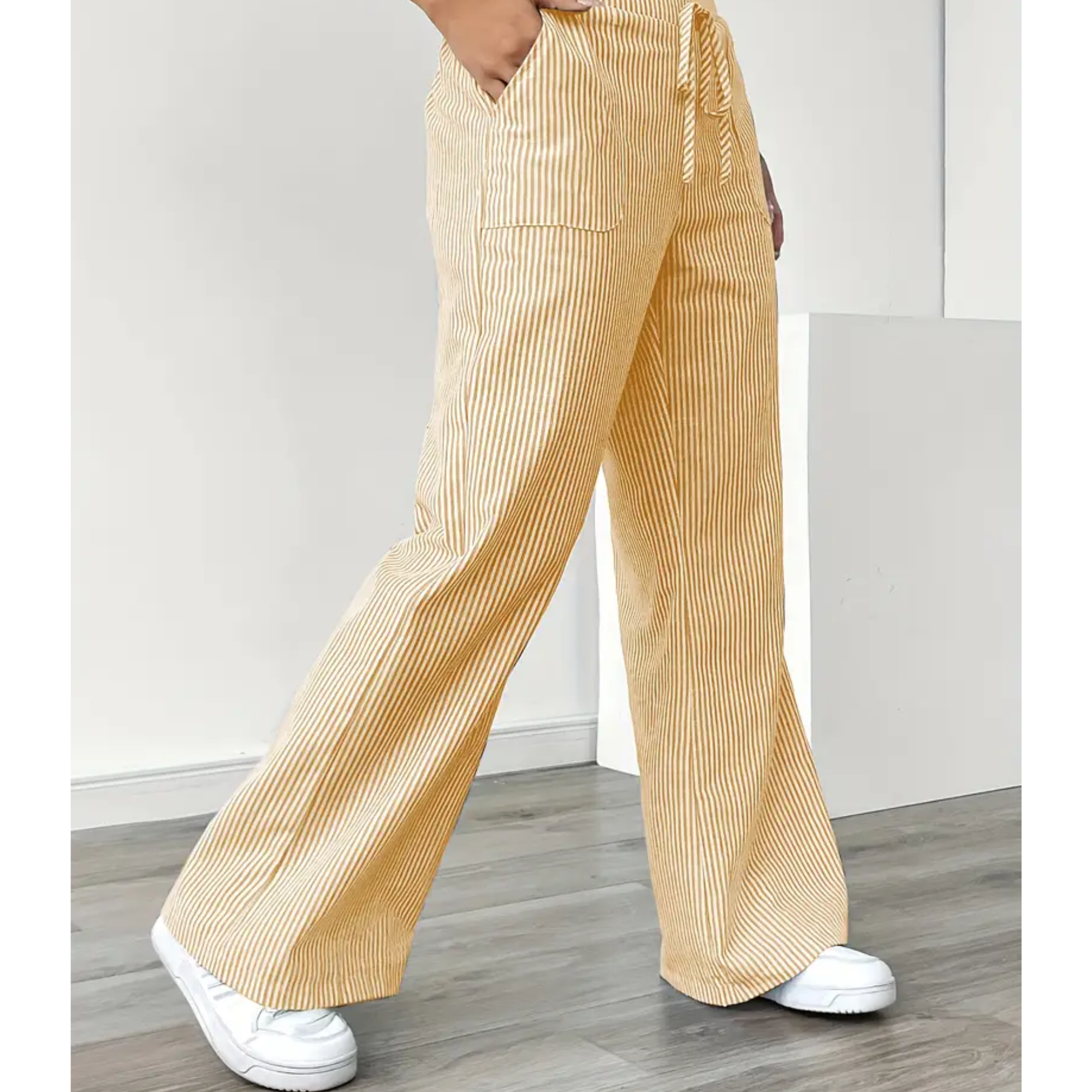 Women's Striped Linen Wide Leg Pants | Effortless Relaxed Fit Summer Trousers 1