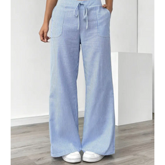Women's Striped Linen Wide Leg Pants | Effortless Relaxed Fit Summer Trousers 2