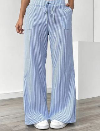 Women's Striped Linen Wide Leg Pants | Effortless Relaxed Fit Summer Trousers 2