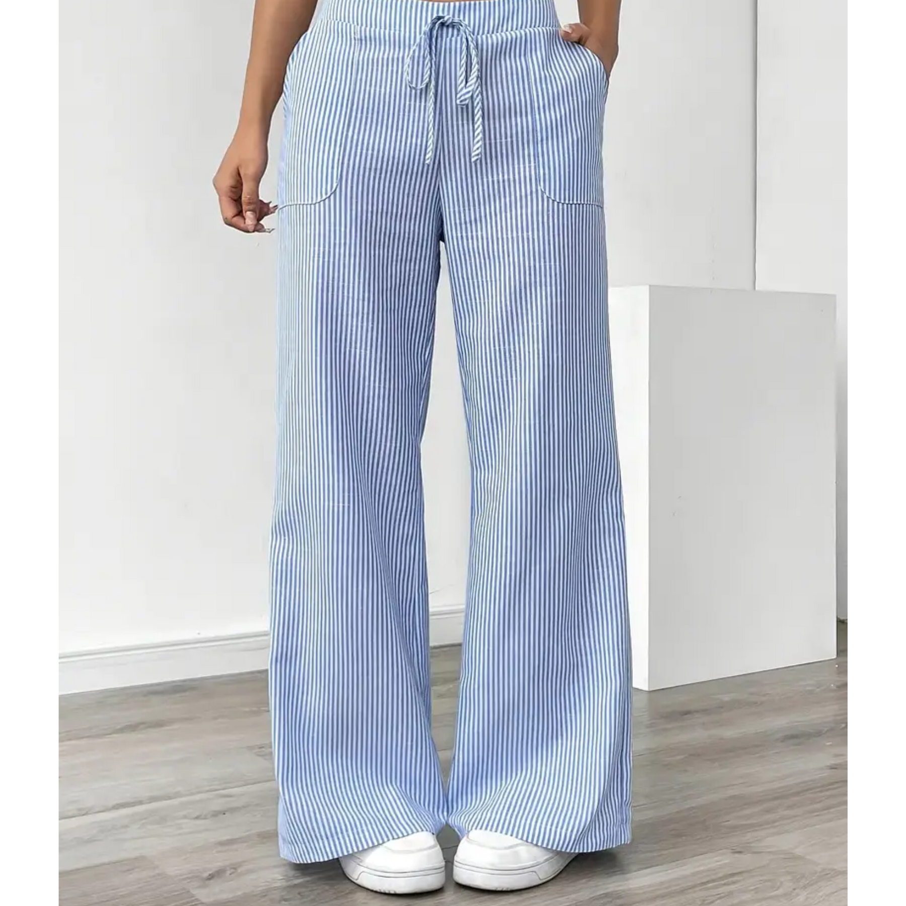 Women's Striped Linen Wide Leg Pants | Effortless Relaxed Fit Summer Trousers 2