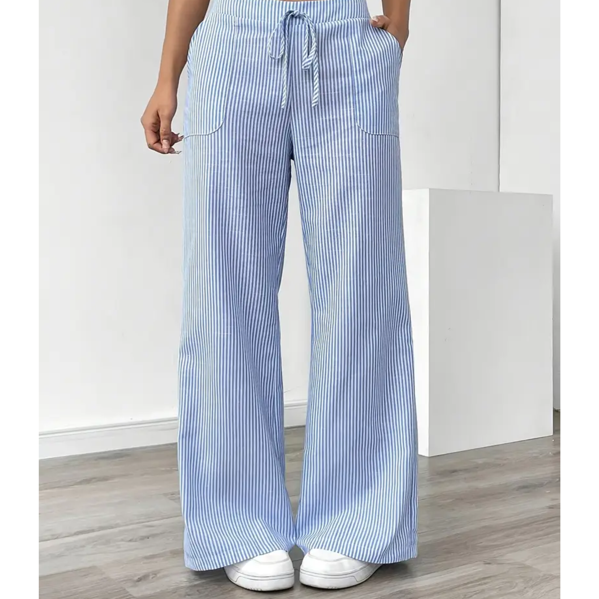 Women's Striped Linen Wide Leg Pants | Effortless Relaxed Fit Summer Trousers 2