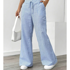 Women's Striped Linen Wide Leg Pants | Effortless Relaxed Fit Summer Trousers 3