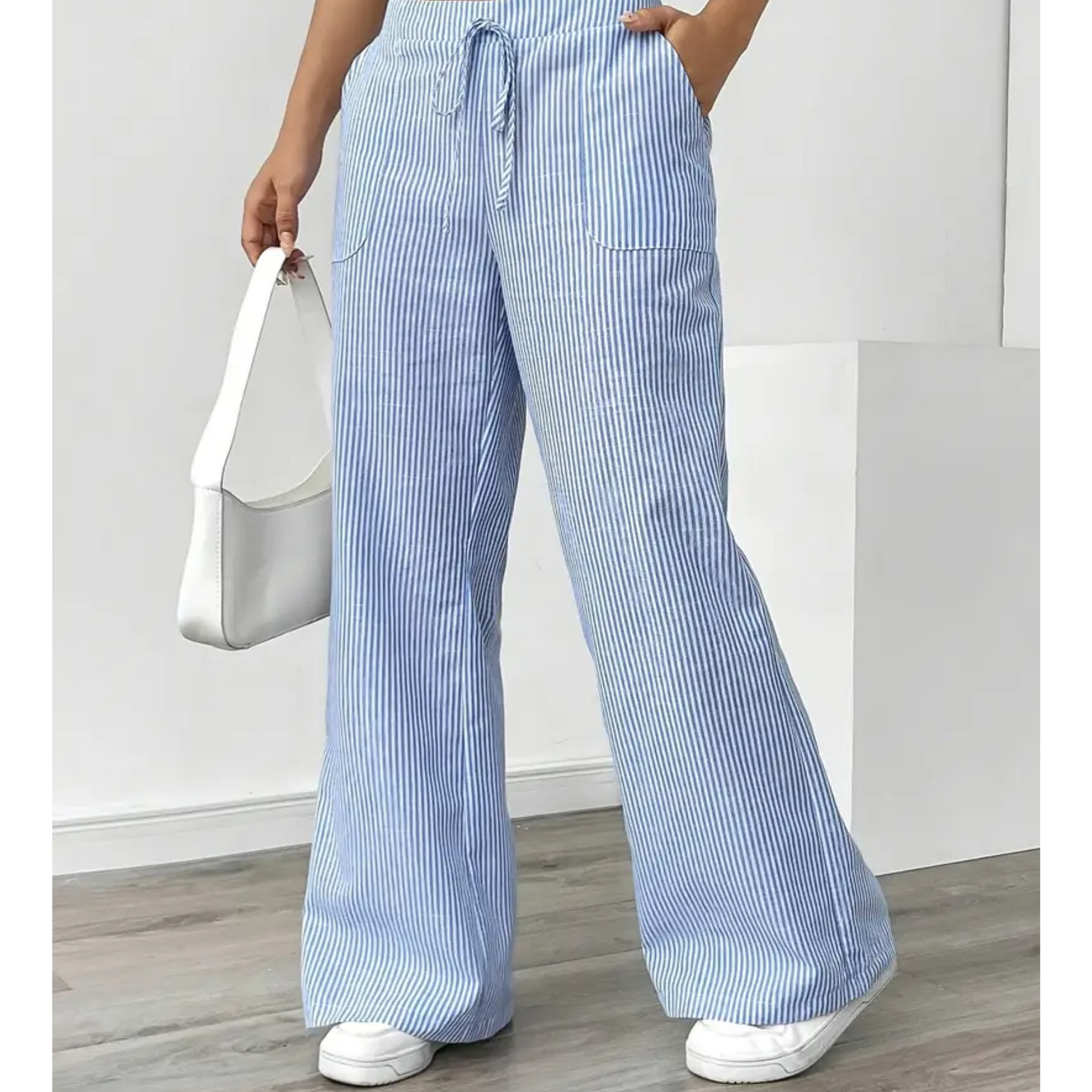 Women's Striped Linen Wide Leg Pants | Effortless Relaxed Fit Summer Trousers 3