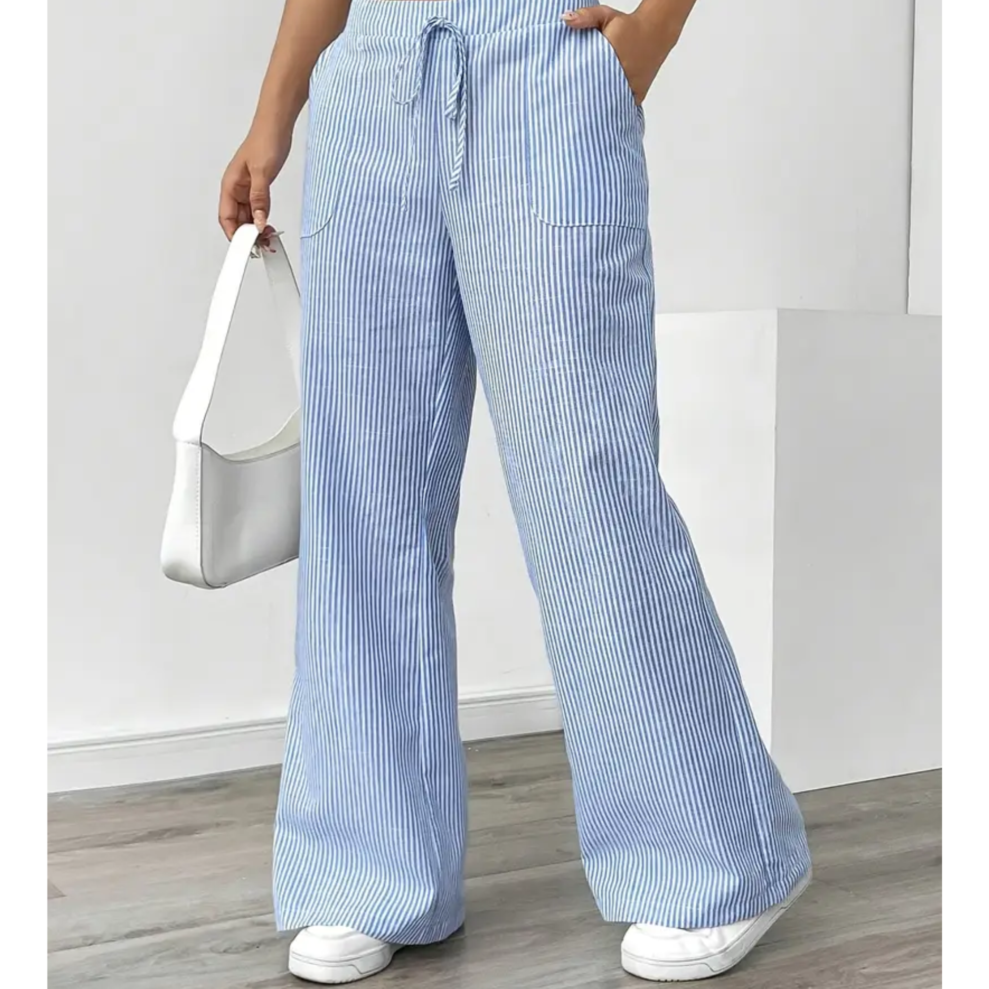 Women's Striped Linen Wide Leg Pants | Effortless Relaxed Fit Summer Trousers 3