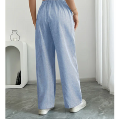 Women's Striped Linen Wide Leg Pants | Effortless Relaxed Fit Summer Trousers 4