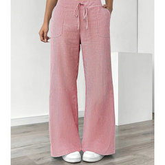 Women's Striped Linen Wide Leg Pants | Effortless Relaxed Fit Summer Trousers 6