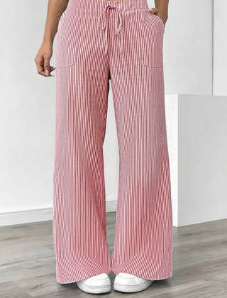 Women's Striped Linen Wide Leg Pants | Effortless Relaxed Fit Summer Trousers 6