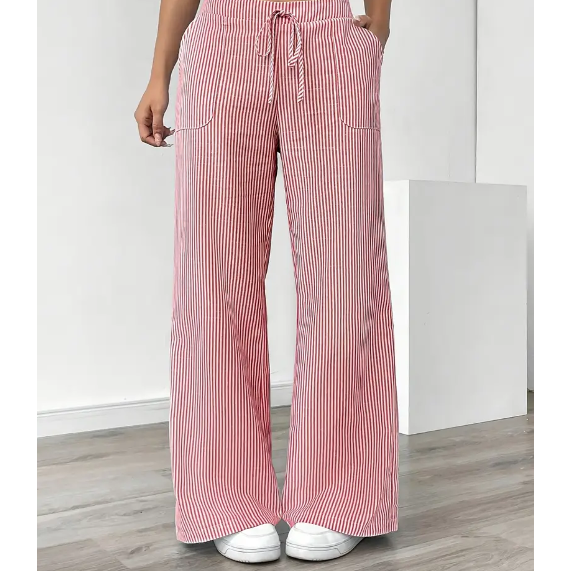 Women's Striped Linen Wide Leg Pants | Effortless Relaxed Fit Summer Trousers 6