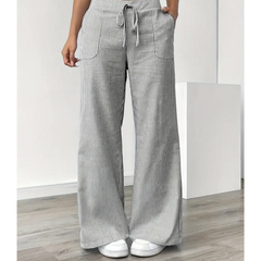 Women's Striped Linen Wide Leg Pants | Effortless Relaxed Fit Summer Trousers 8