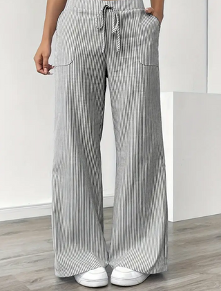 Women's Striped Linen Wide Leg Pants | Effortless Relaxed Fit Summer Trousers 8