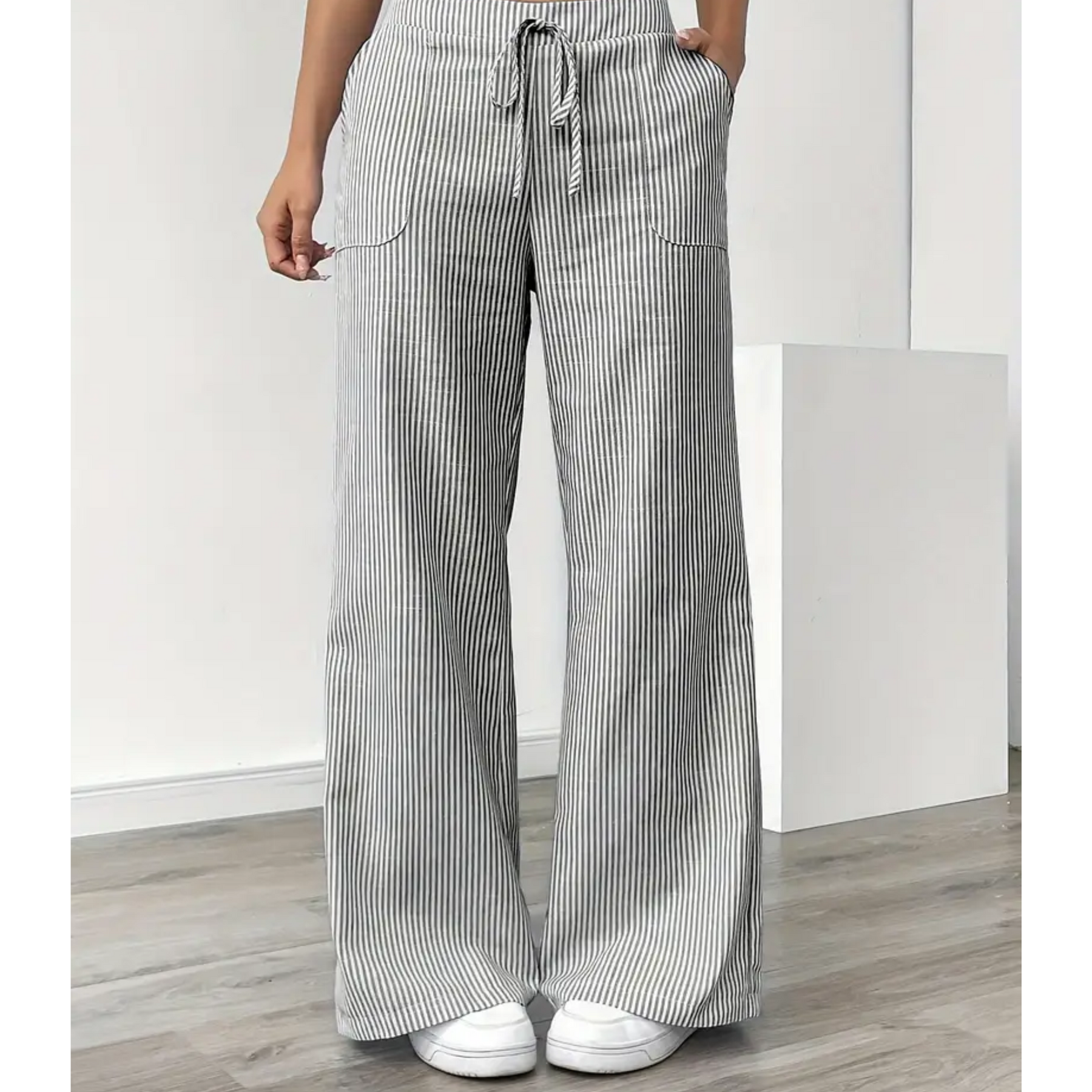 Women's Striped Linen Wide Leg Pants | Effortless Relaxed Fit Summer Trousers 8